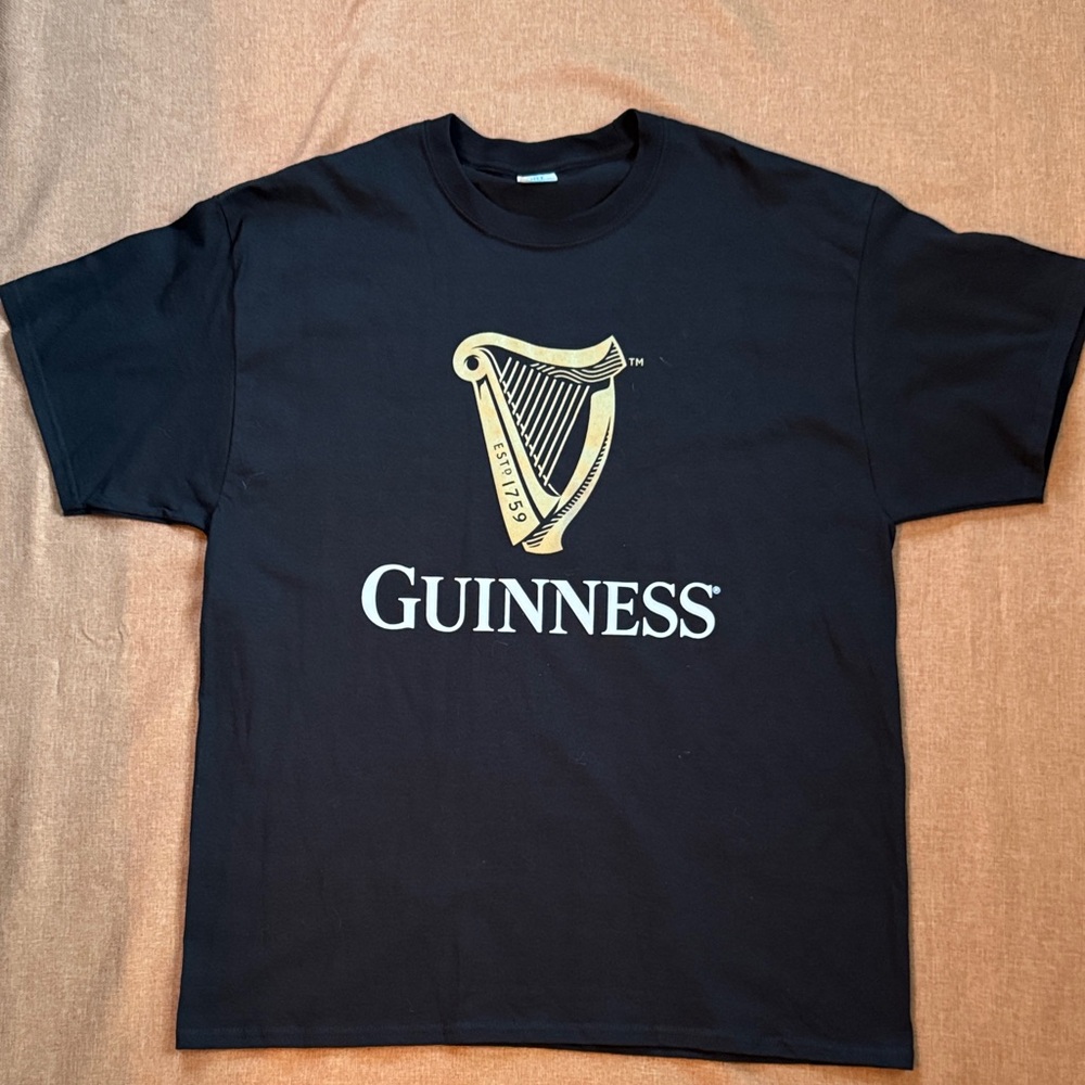 Guinness Black Tee with Gold Harp Emblem